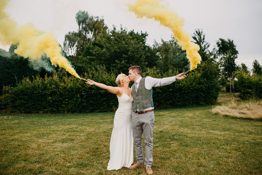 Smoke Bomb Photo Portrait Photographs Yellow South Farm Wedding Miracle Moments