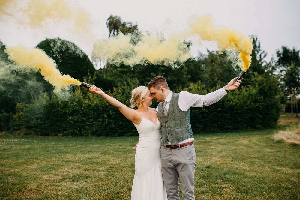 Smoke Bomb Photo Portrait Photographs Yellow South Farm Wedding Miracle Moments