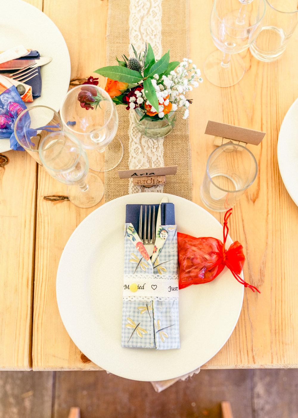 Place Setting Napkin Favour Teybrook Orchard Wedding Hayley Jaynes Photography