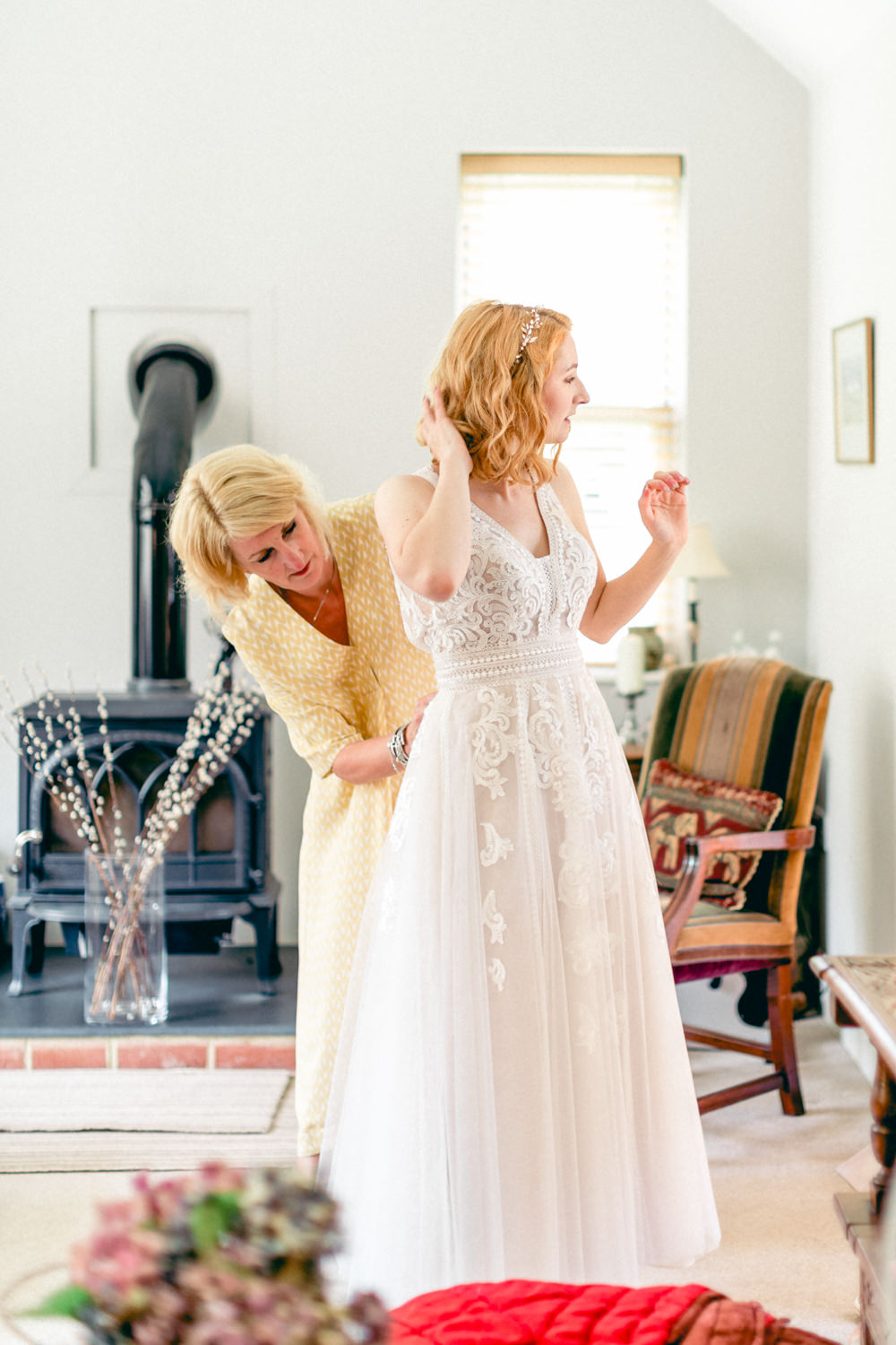 Dress Gown Bride Bridal Short Tea Length Lace Tulle Teybrook Orchard Wedding Hayley Jaynes Photography
