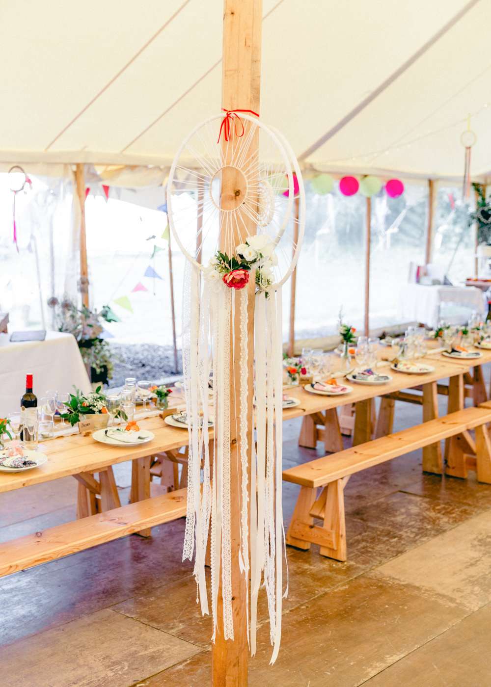 Pole Tent Marquee Decor Dream Catchers Teybrook Orchard Wedding Hayley Jaynes Photography