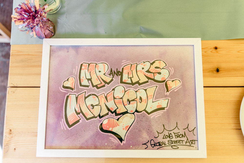 Graffiti Sign Signage Signs Art Teybrook Orchard Wedding Hayley Jaynes Photography