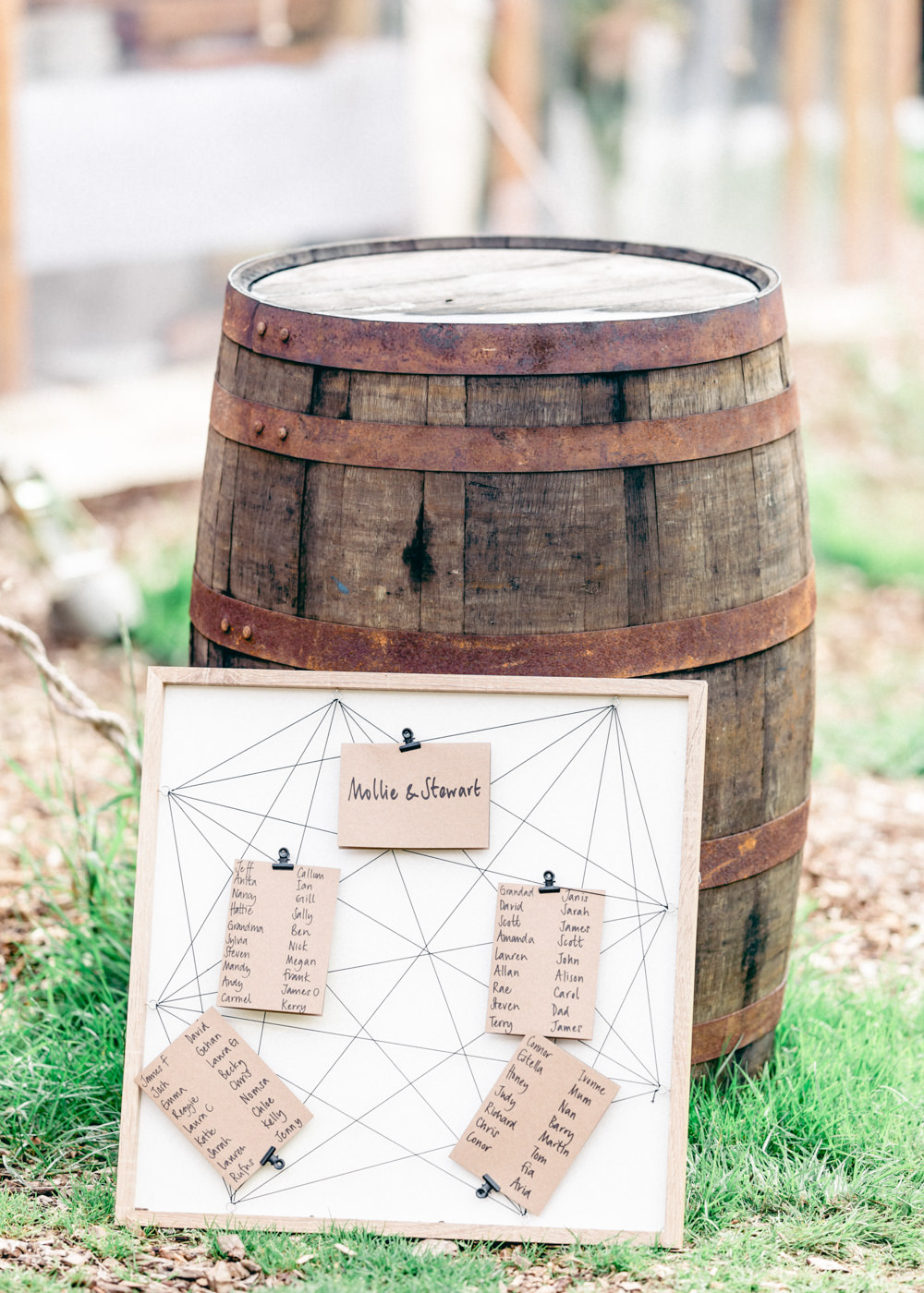 String Seating Chart Table Plan Barrel Teybrook Orchard Wedding Hayley Jaynes Photography