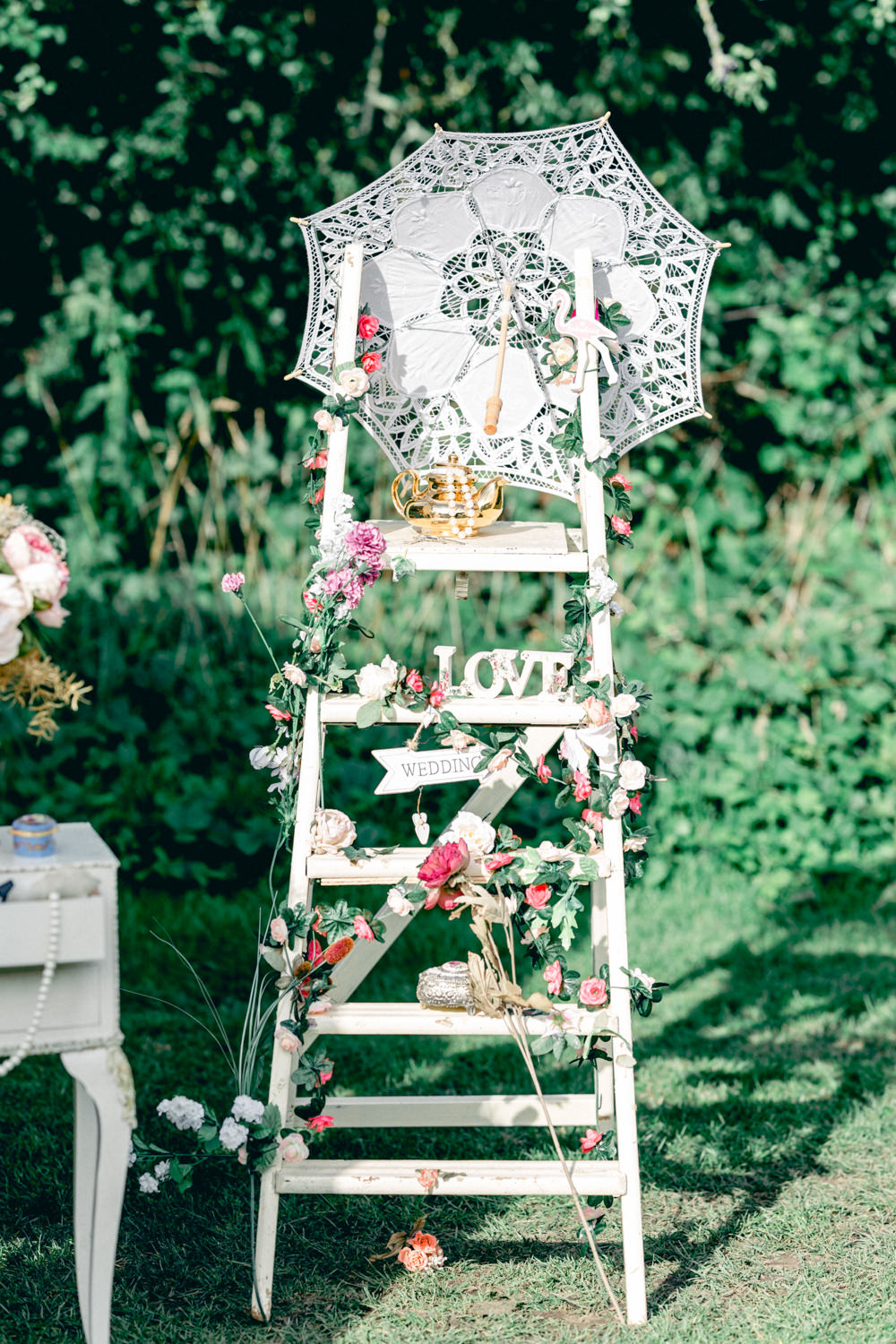 Wooden Ladder Decor Decoration Teybrook Orchard Wedding Hayley Jaynes Photography