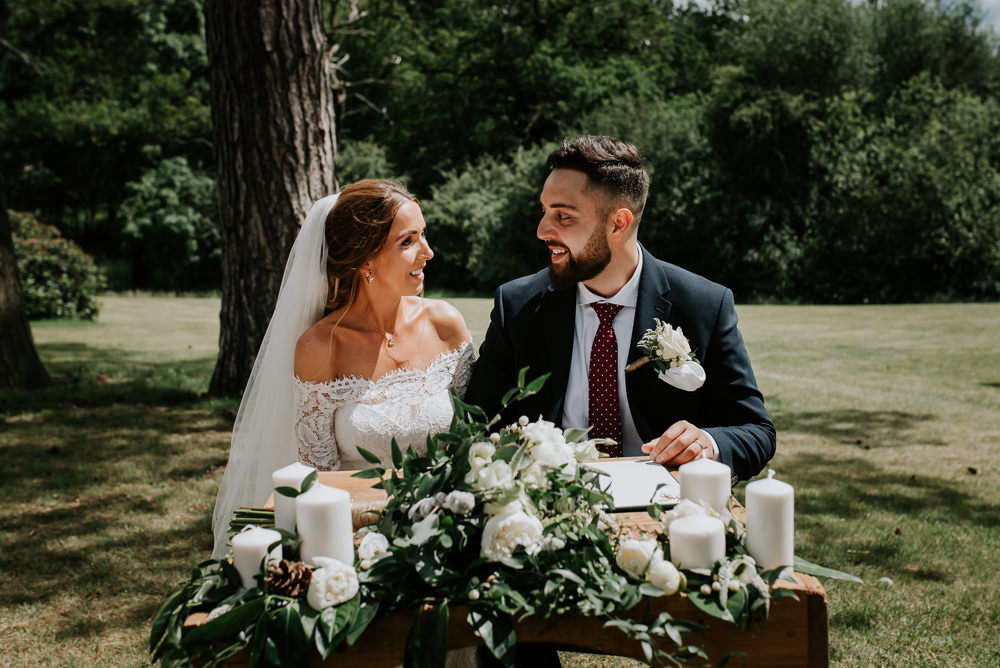 Ceremony Table Flowers Tipi Hertfordshire Wedding Michelle Cordner Photography