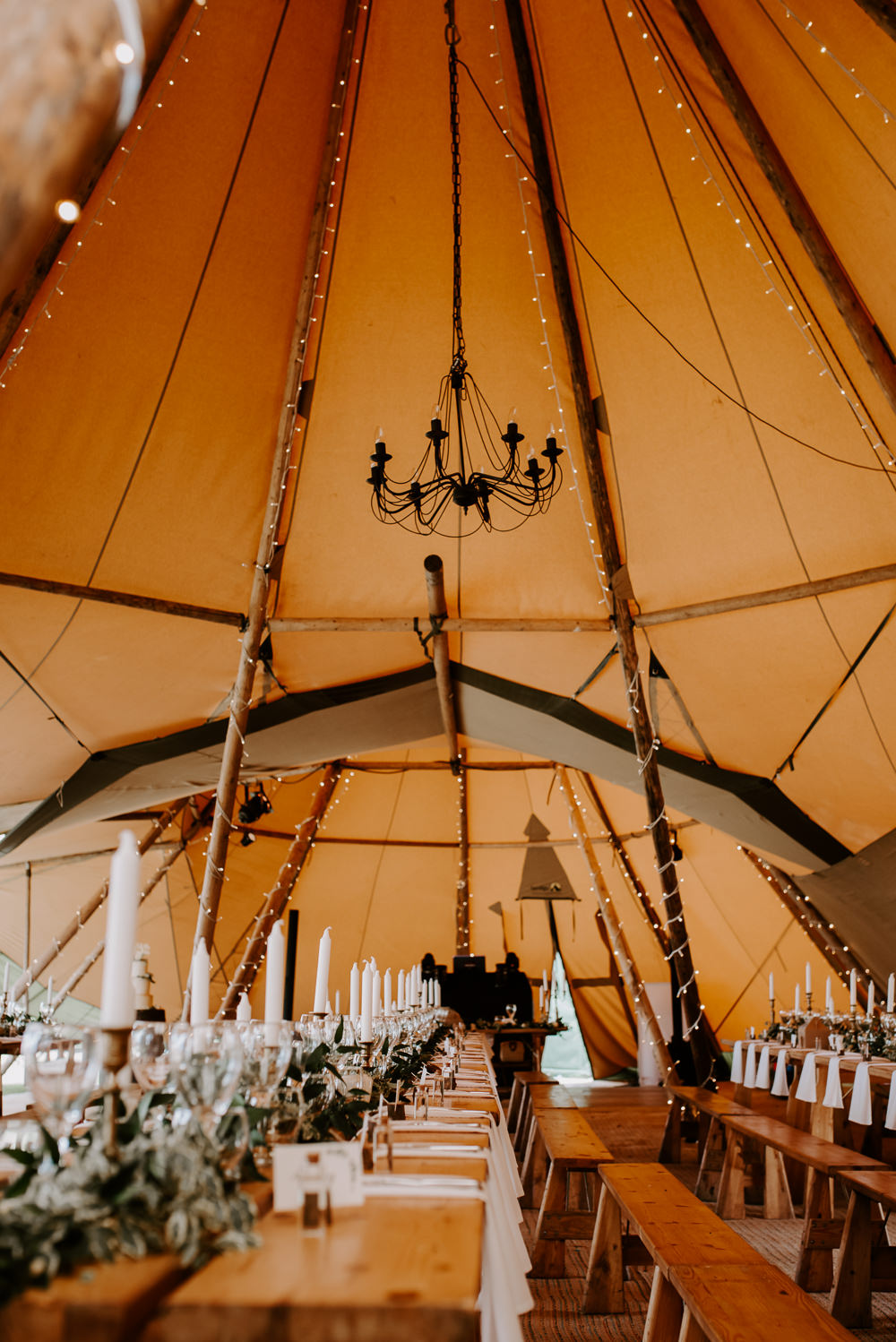 Candles Greenery Foliage Swag Runner Stars Decor Tipi Hertfordshire Wedding Michelle Cordner Photography
