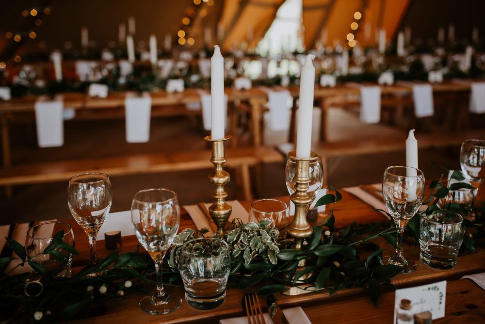 Candles Greenery Foliage Swag Runner Stars Decor Tipi Hertfordshire Wedding Michelle Cordner Photography