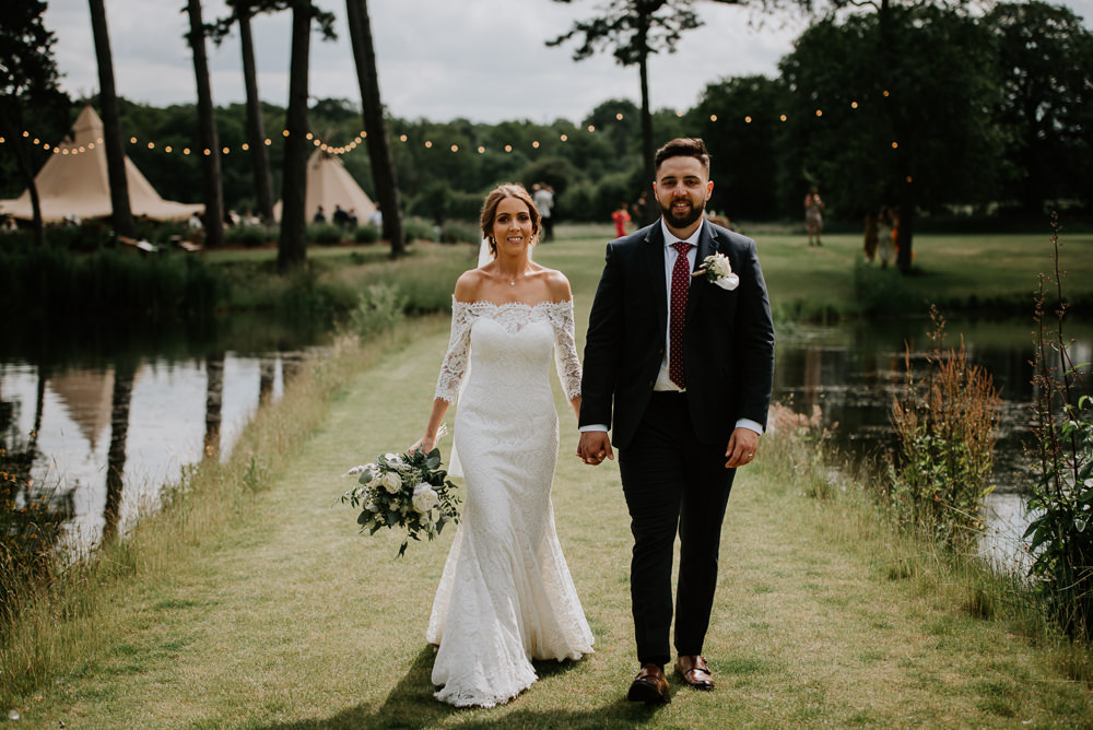 Dress Gown Bride Bridal Off Shoulder Bardot Pronovias Lace Tipi Hertfordshire Wedding Michelle Cordner Photography