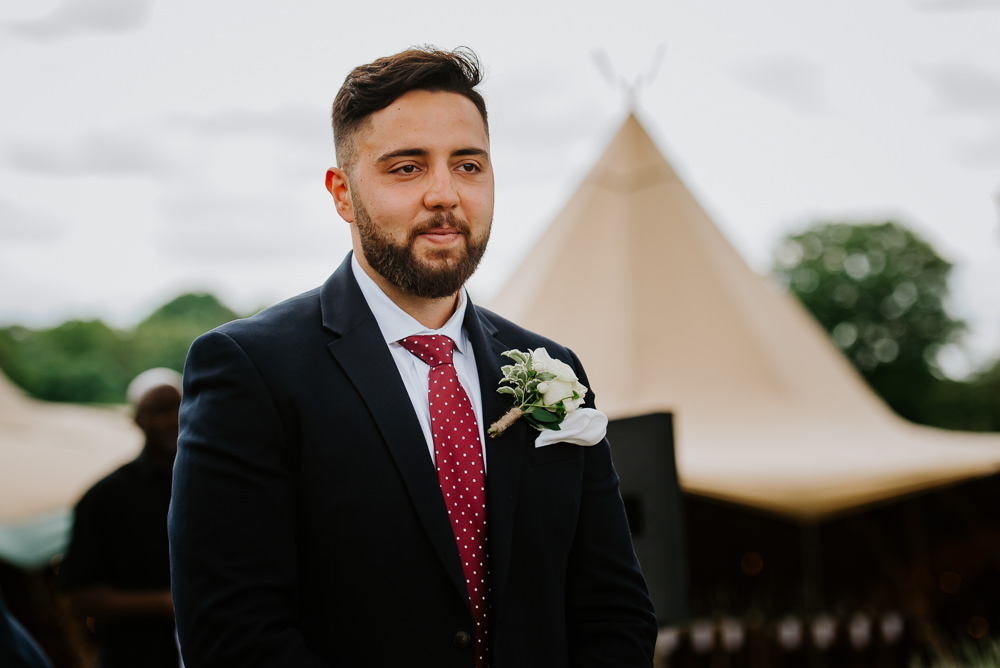 Groom Suit Red Tie Tipi Hertfordshire Wedding Michelle Cordner Photography