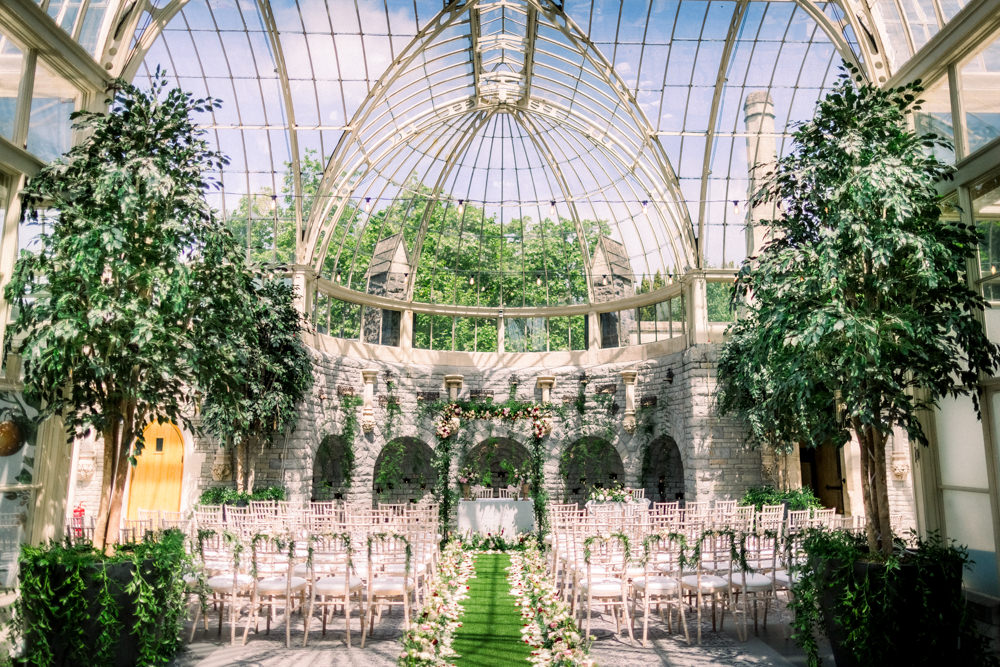 Glass House Ceremony Trees Orangery Tortworth Court Wedding Sanshine Photography