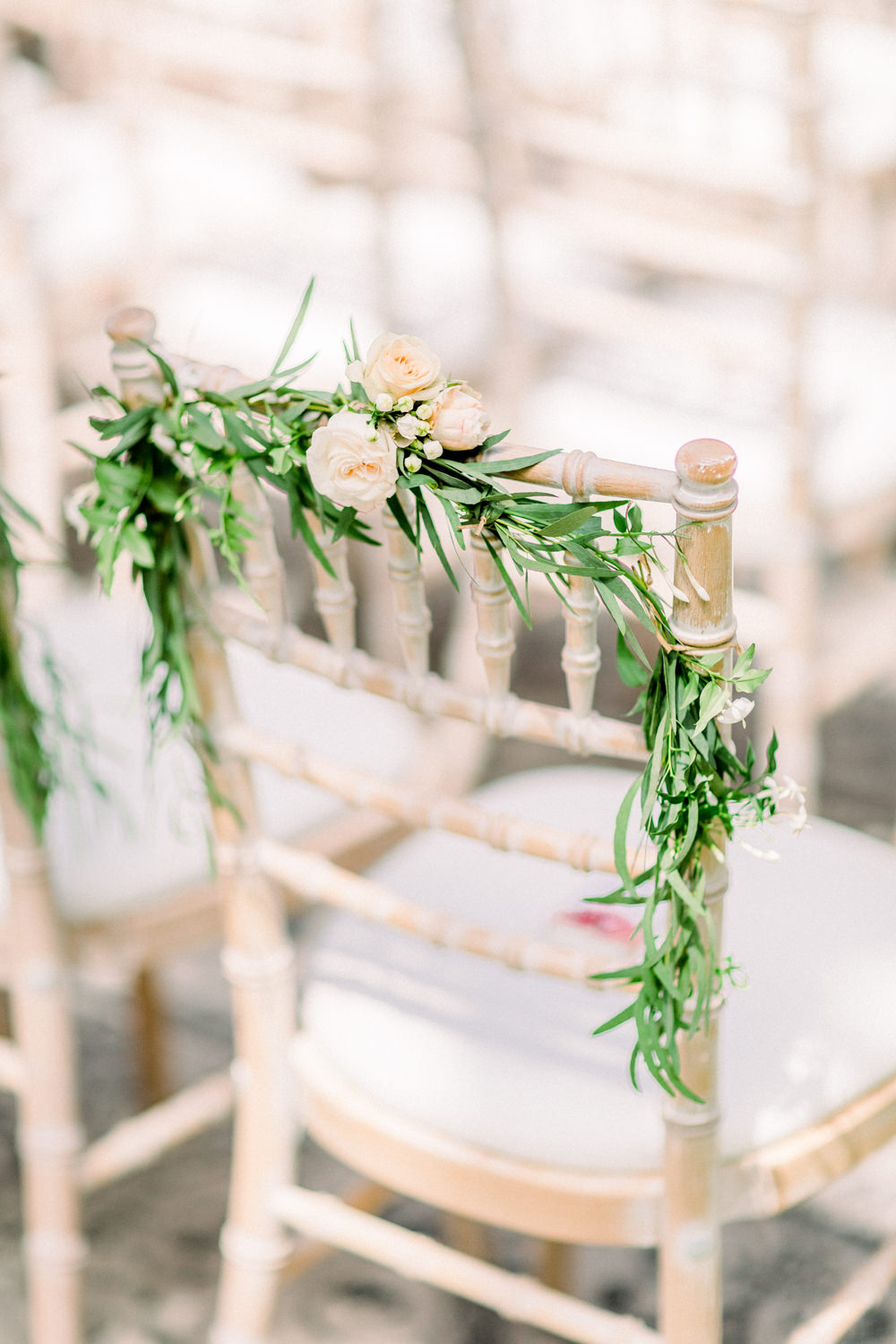 Chair Flowers Greenery Decor Tortworth Court Wedding Sanshine Photography