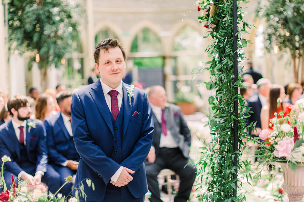 Groom Suit Blue Red Tie Tortworth Court Wedding Sanshine Photography