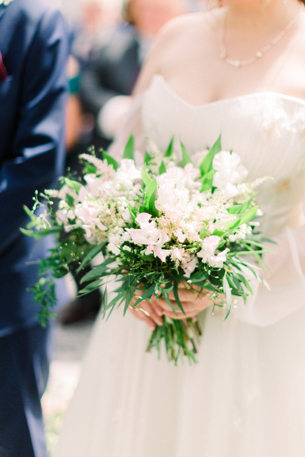 Bouquet Flowers Bride Bridal Astilbe Sweet Peas Lily of the Valley Tortworth Court Wedding Sanshine Photography