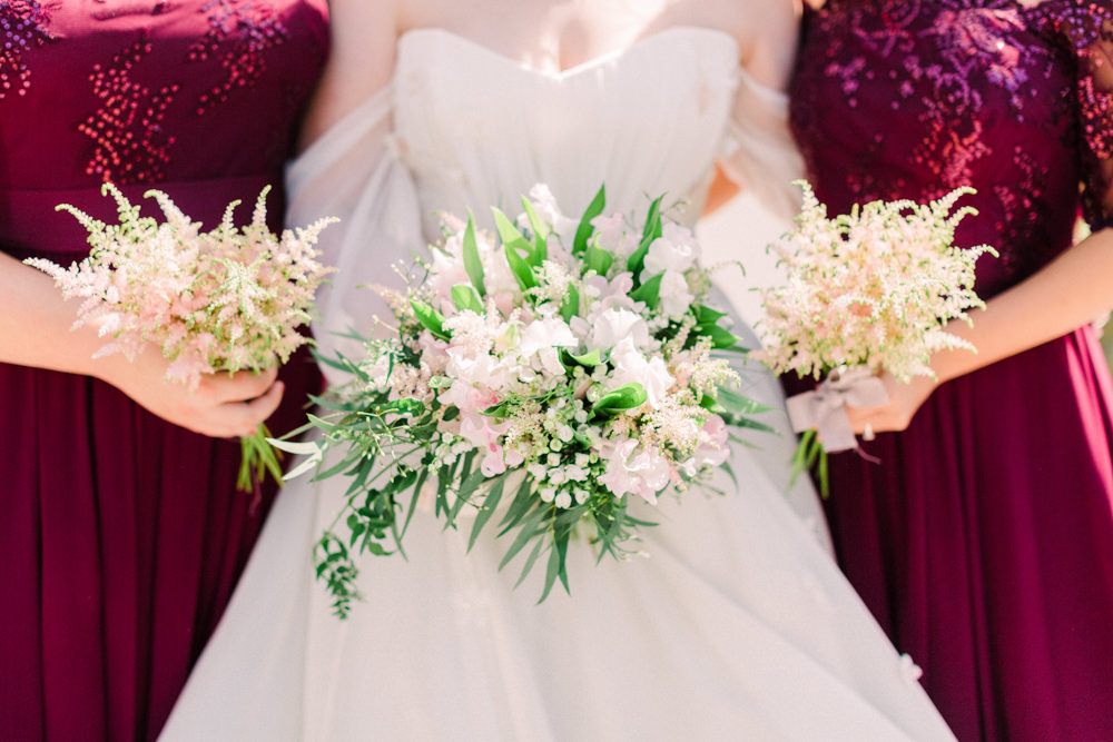 Bouquet Flowers Bride Bridal Astilbe Sweet Peas Lily of the Valley Bridesmaid Tortworth Court Wedding Sanshine Photography