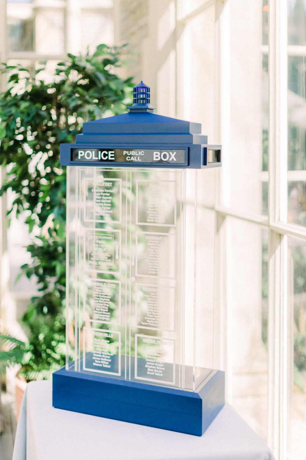 Dr Who Tardis Glass Perspex Acrylic Seating Chart Table Plan Tortworth Court Wedding Sanshine Photography