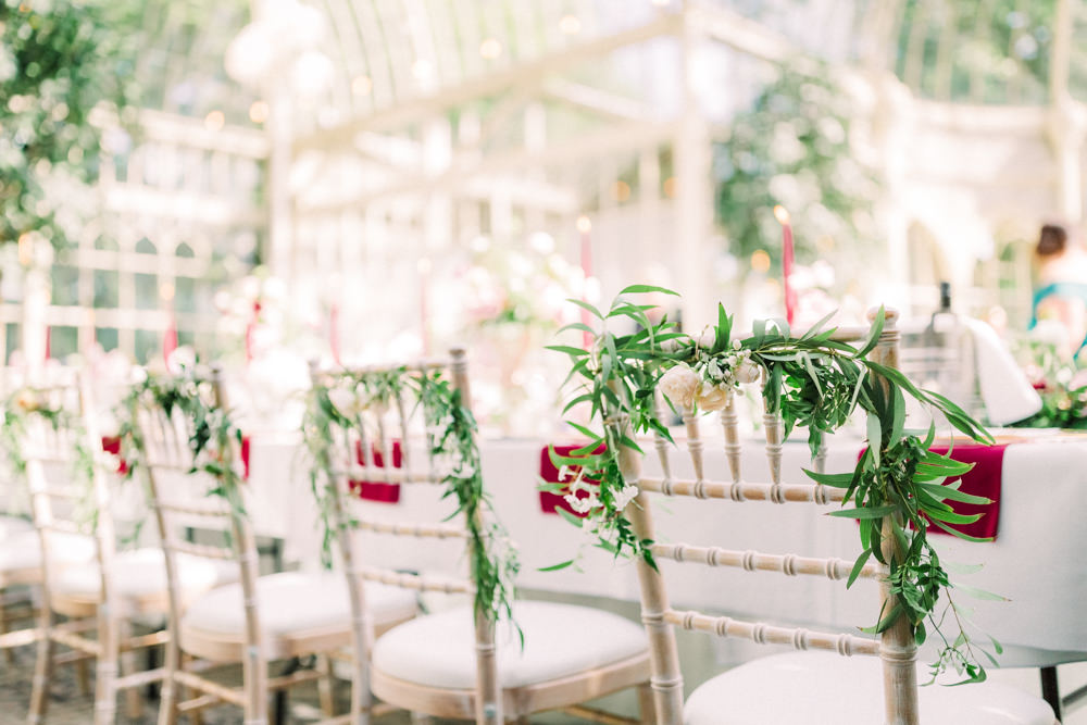 Chair Flowers Greenery Decor Tortworth Court Wedding Sanshine Photography
