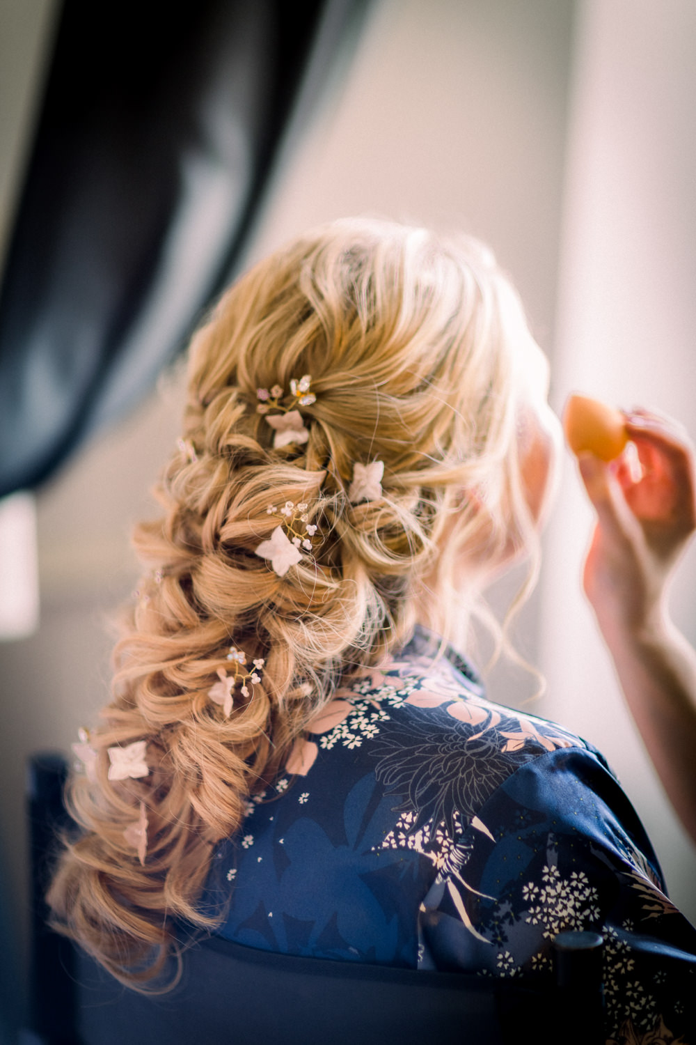 Hair Bride Bridal Style Up Do Pretty Rustic Waves Curls Flowers Tortworth Court Wedding Sanshine Photography