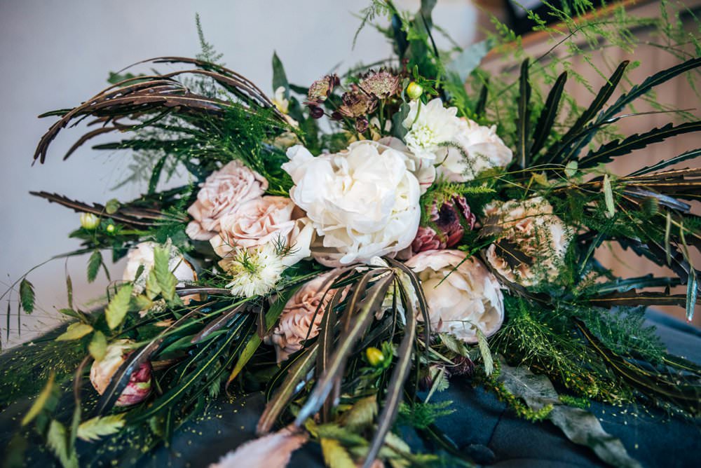 Bouquet Flowers Bride Bridal Pink Peony Rose Ivory Greenery Foliage Tuffon Hall Wedding Three Flowers Photography
