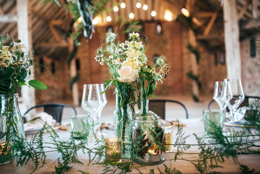 Table Tablescape Decor Greenery Foliage Festoon Lights Flowers Candles Decor Decoration Tuffon Hall Wedding Three Flowers Photography