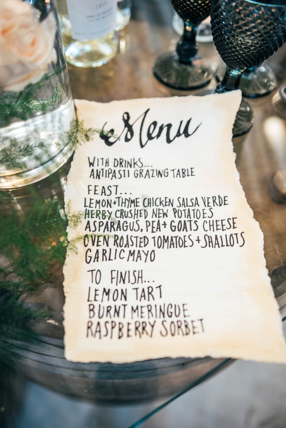 Calligraphy Menu Tuffon Hall Wedding Three Flowers Photography