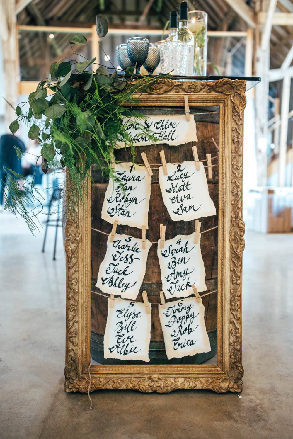 Calligraphy Gold Frame Table Plan Seating Chart Foliage Greenery Tuffon Hall Wedding Three Flowers Photography