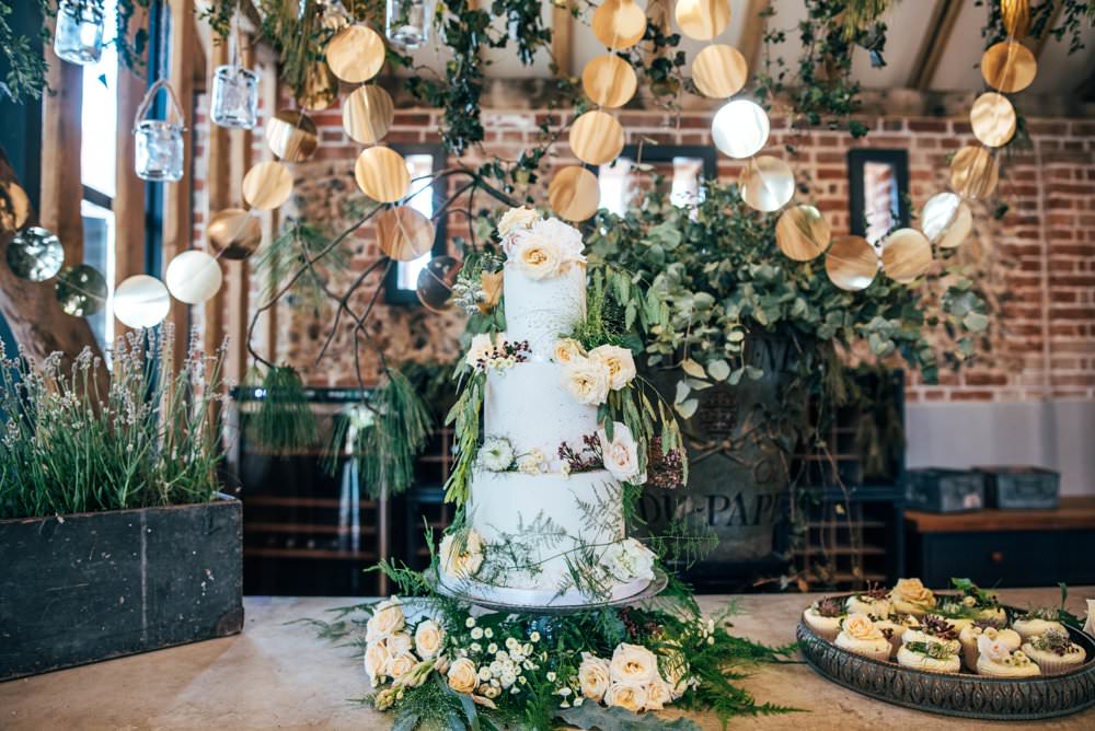 Cake Tall Flowers Greenery Foliage Peach Pretty Tuffon Hall Wedding Three Flowers Photography
