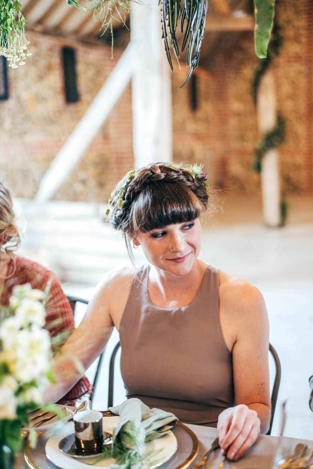 Bridesmaid Bridesmaid Hair Style Up Do Halo Braid Plait Bangs Fringe Tuffon Hall Wedding Three Flowers Photography
