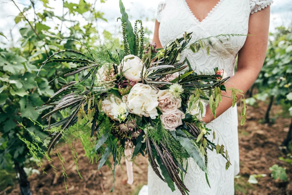 Bouquet Flowers Bride Bridal Pink Peony Rose Ivory Greenery Foliage Tuffon Hall Wedding Three Flowers Photography
