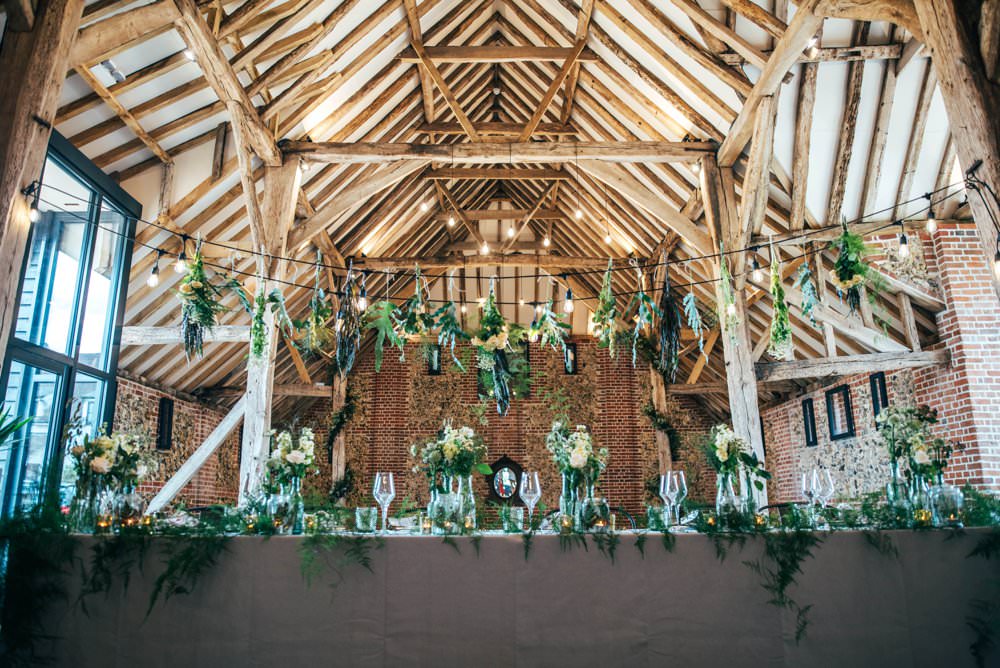 Table Tablescape Decor Greenery Foliage Festoon Lights Flowers Candles Decor Decoration Tuffon Hall Wedding Three Flowers Photography