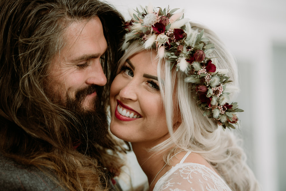 Bride Bridal Hair Style Up Do Plait Braid Flower Crown Unconventional Wedding Ideas Pierra G Photography
