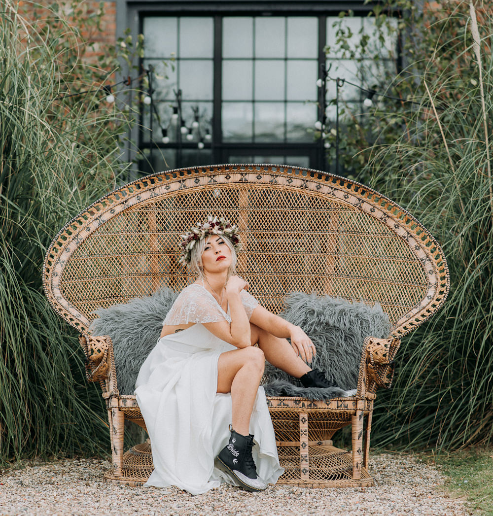 Bride Bridal Dress Gown Lace Back Lisa Lyons Boots Unconventional Wedding Ideas Pierra G Photography