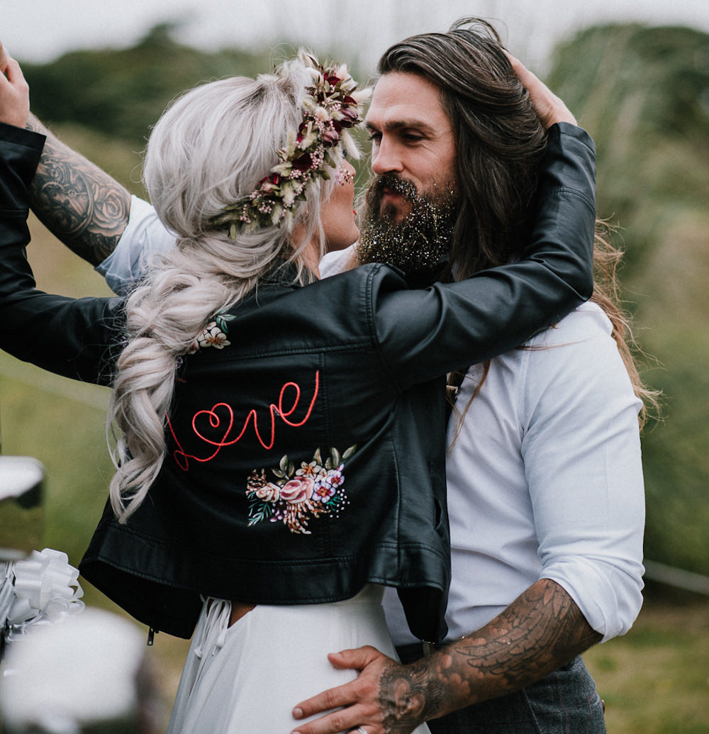 Leather Jacket Personalised Painted Bride Bridal Unconventional Wedding Ideas Pierra G Photography