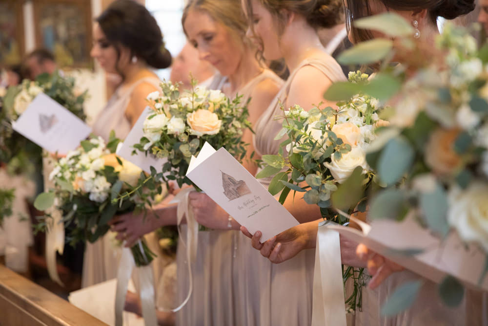 Bridesmaids Bouquet Ribbon Nude Neutral Dresses Watercolour Wedding Kerry Ann Duffy Photography