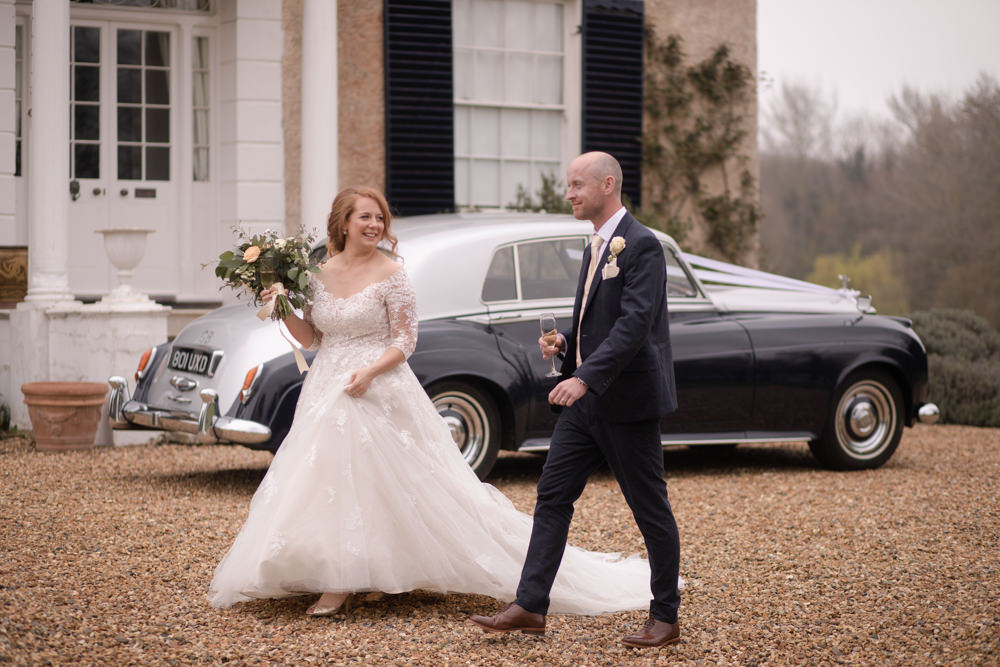 Bride Bridal Lace Bardot Button Back A Line Dress Gown Navy Suit Cream Waistcoat Groom Long Up Do Watercolour Wedding Kerry Ann Duffy Photography