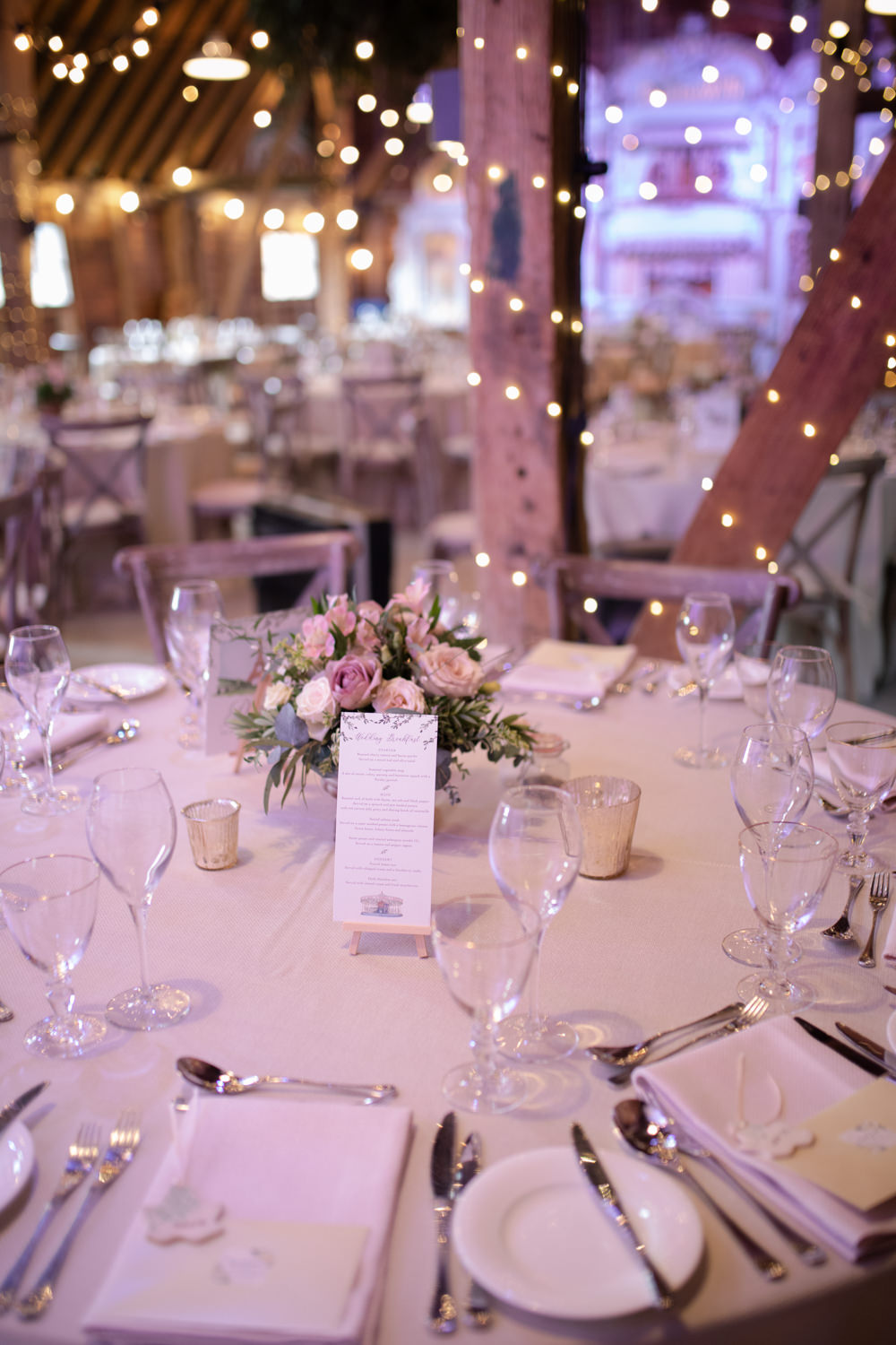 Round Table Flowers Floral Fairy Lights Menu Mini Easel Watercolour Wedding Kerry Ann Duffy Photography