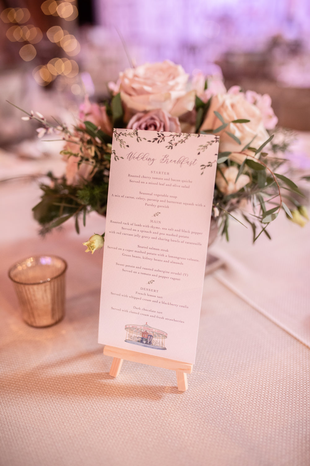 Mini Easel Menu Flowers Floral Rose Watercolour Wedding Kerry Ann Duffy Photography