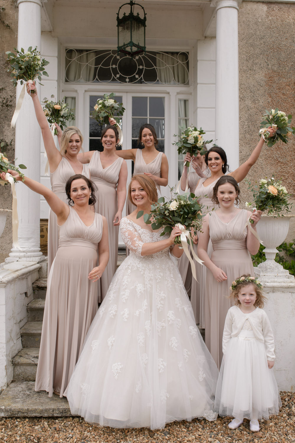 Bride Bridal Lace Bardot Button Back A Line Dress Neutral Oyster Bridesmaids Watercolour Wedding Kerry Ann Duffy Photography