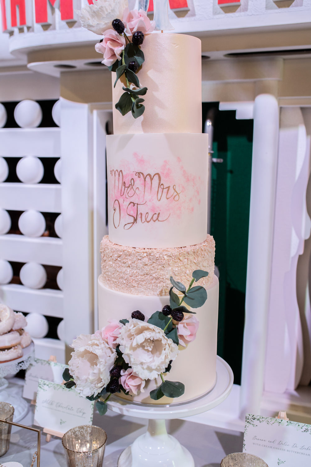 Modern Cake Berries Flowers Floral Greenery Mr & Mrs Watercolour Wedding Kerry Ann Duffy Photography