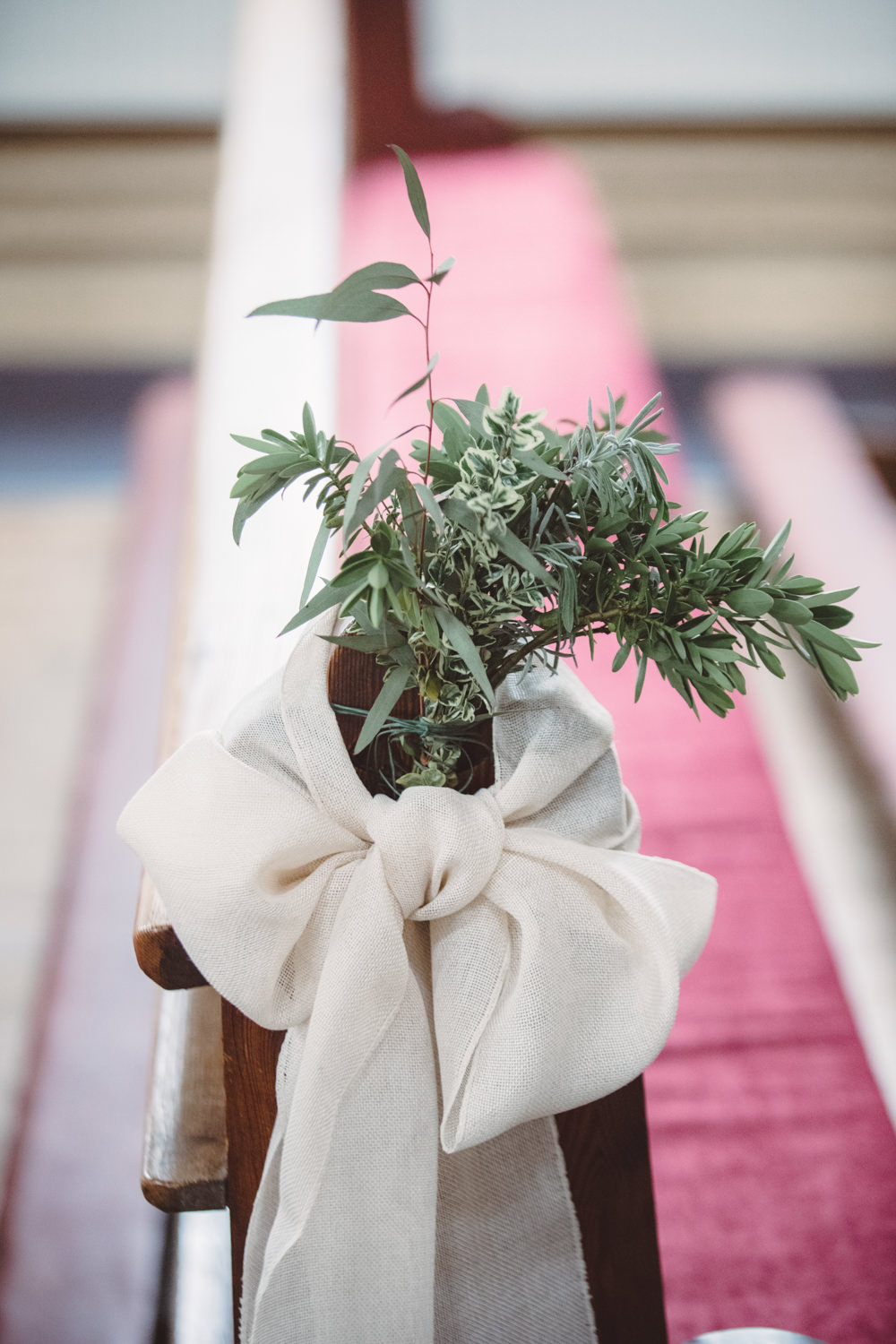 Pew End Aisle Greenery Foliage Sash Watercolour Wedding Kerry Ann Duffy Photography