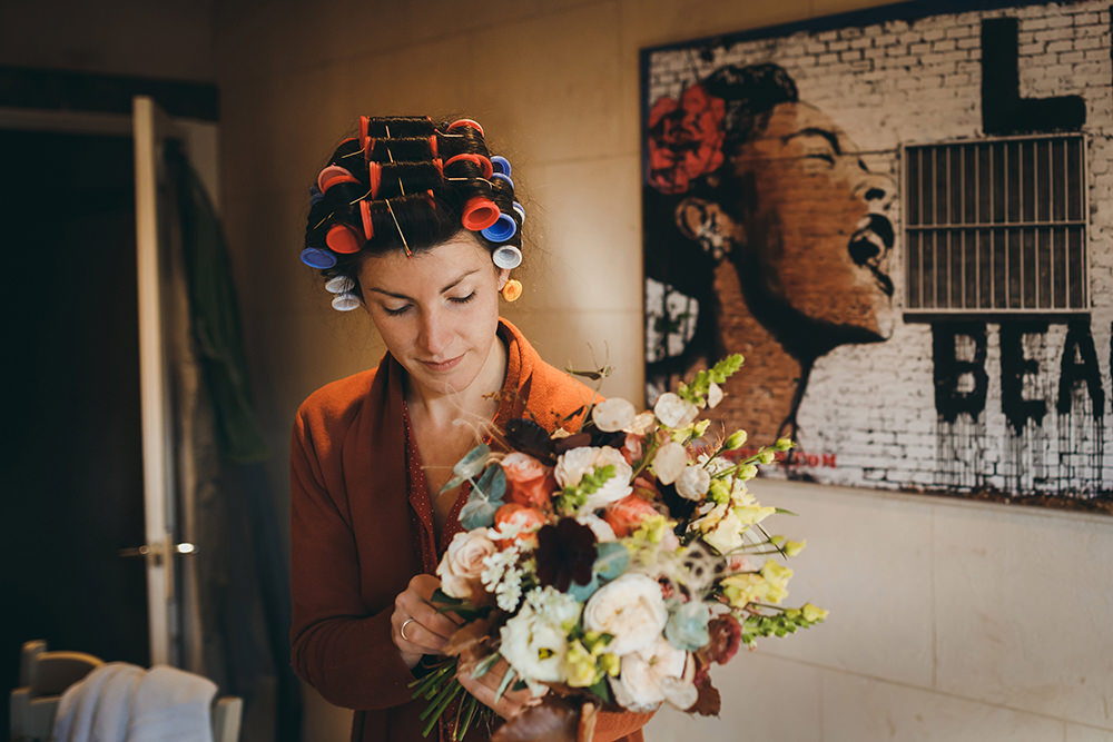 Bride Bridal Bouquet Flowers Orange Rose Seed Heads Eculyptus Autumnal Rustic Wedding Mark Tattersall Photography
