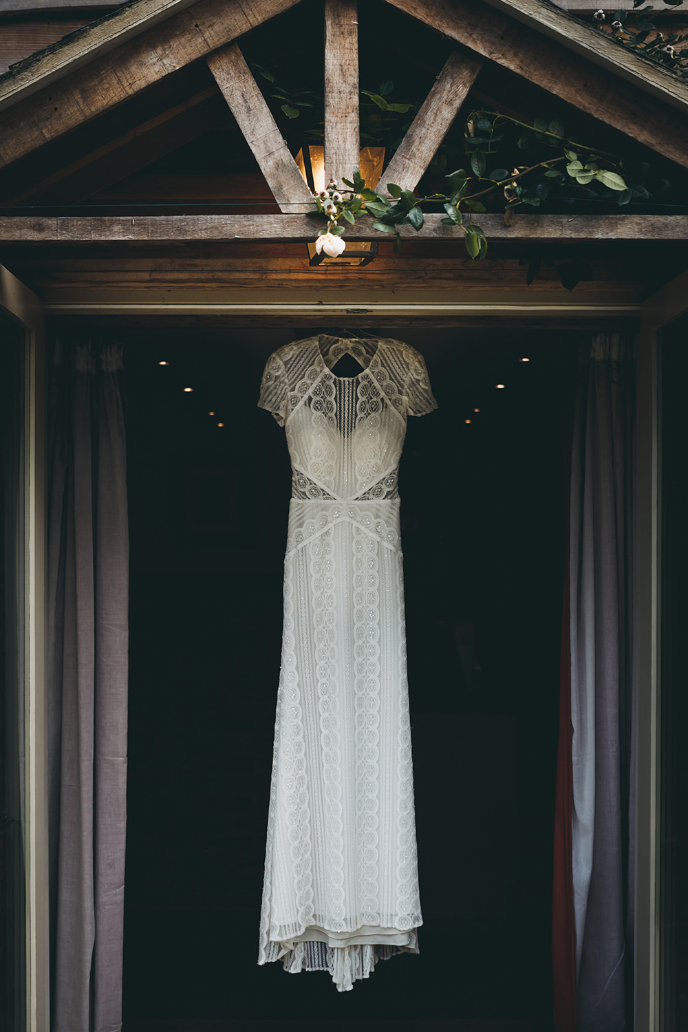 Dress Gown Bride Bridal Lace Lenora Watters Wtoo Beaded Cap Sleeves Autumnal Rustic Wedding Mark Tattersall Photography