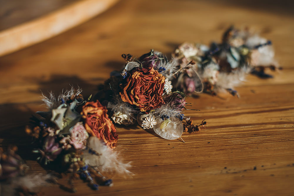 Dried Flowers Buttonholes Autumnal Rustic Wedding Mark Tattersall Photography