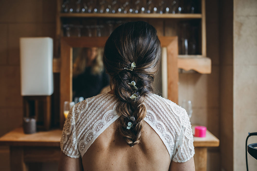 Bride Bridal Hair Style Up Do Plait Braid Autumnal Rustic Wedding Mark Tattersall Photography