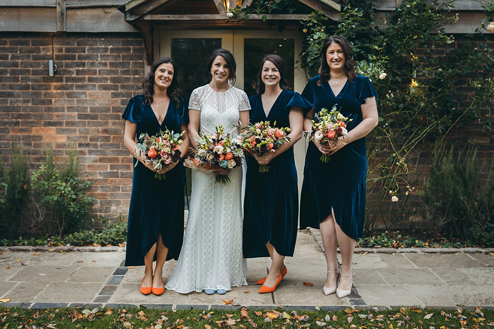 Bridesmaids Bridesmaid Dress Dresses Blue Teal Velvet Autumnal Rustic Wedding Mark Tattersall Photography