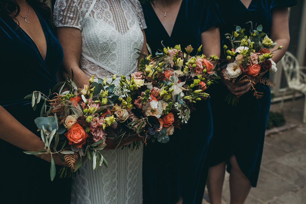 Dried Flowers Bouquet Bride Bridal Wheat Gypsophila Bridesmaids Autumnal Rustic Wedding Mark Tattersall Photography