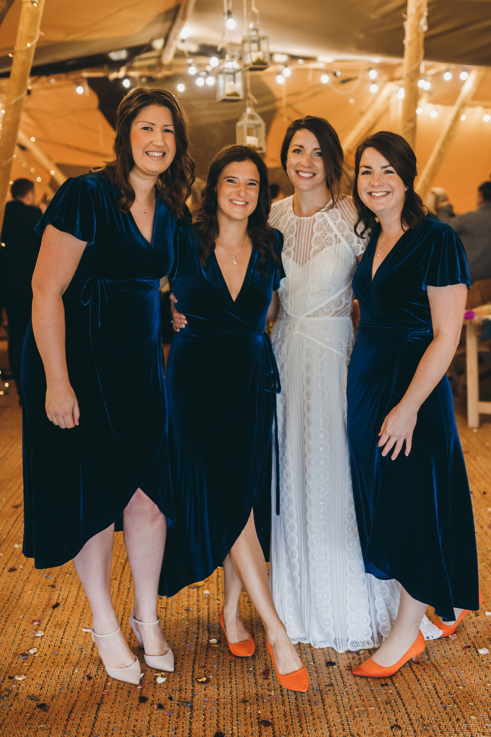 Bridesmaids Bridesmaid Dress Dresses Blue Teal Velvet Autumnal Rustic Wedding Mark Tattersall Photography