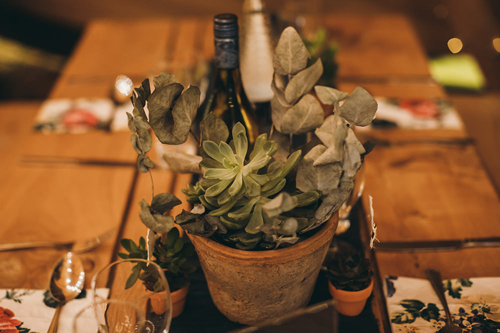Pot Plant Succulent Centrepiece Decor Table Autumnal Rustic Wedding Mark Tattersall Photography