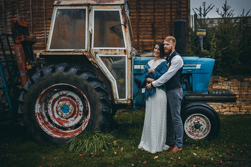 Dress Gown Bride Bridal Lace Lenora Watters Wtoo Beaded Cap Sleeves Shawl Blanket Autumnal Rustic Wedding Mark Tattersall Photography