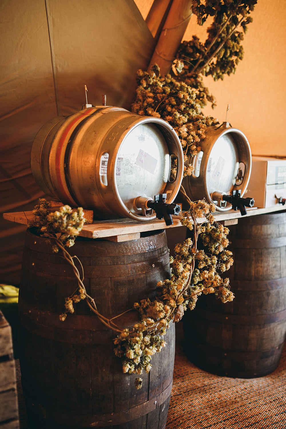 Barrels Drinks Hops Autumnal Rustic Wedding Mark Tattersall Photography