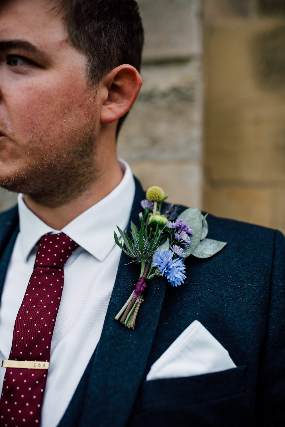 Buttonhole Flowers Groom Groomsmen Barff Country House Wedding Sarah Beth Photo